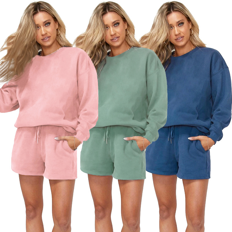 European and American Solid Color Ribbed Round Neck Plus Velvet Women's Clothing Side Pocket Shorts Casual Long-sleeved Sweater Suit, Gray
European and American Solid Color Ribbed Round Neck Plus Velvet Women's Clothing Side Pocket Shorts Casual Long-sleeved Sweater Suit, Gray