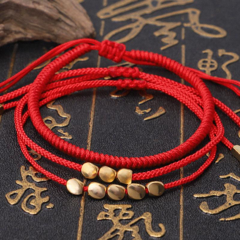 Charm Bracelets Handmade Tibetan Copper Bead Bracelet For Women Adjustable Rope Chain Men Red String Braided Boho Vintage Jewelry Gift