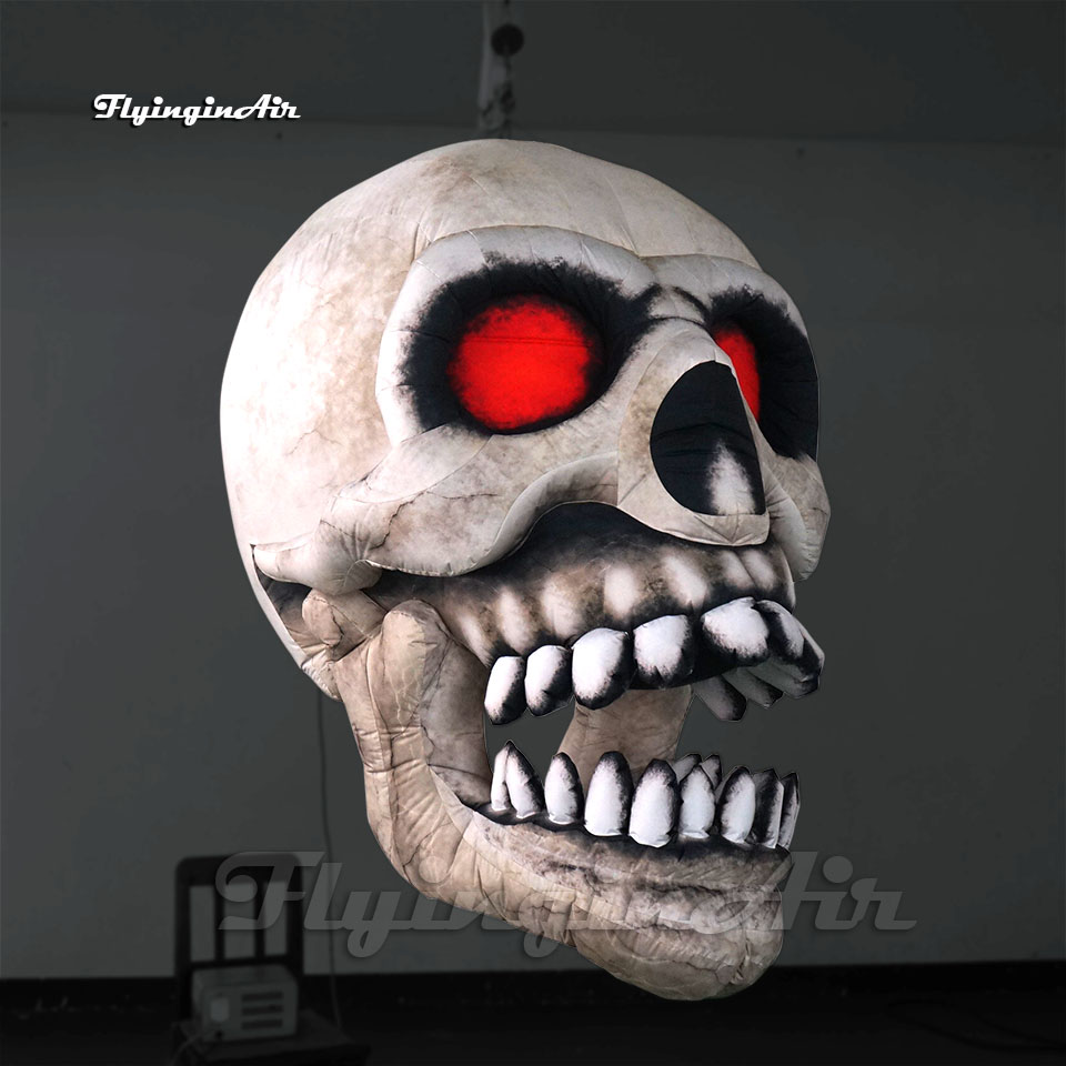 Halloween Decorative Hanging Inflatable Skull Balloon Full Printing Devil Head Bone Model Lighting Air Blown Cranium With LED Light For Carnival Night