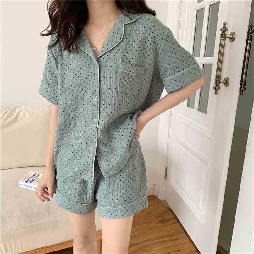 Girls Loose Thin Short Sleeves Sets Polka Dots Cotton Sleepwear Femme Home Chic Summer Pajamas Two Piece Suits 210525, Yellow
Girls Loose Thin Short Sleeves Sets Polka Dots Cotton Sleepwear Femme Home Chic Summer Pajamas Two Piece Suits 210525, Yellow