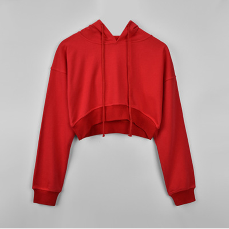 Solid Gray Hooded Crop Top Women's Sweatshirt Long Sleeve Lace Up Women Hoodies Sexy Autumn Fashion Female Clothes 201212