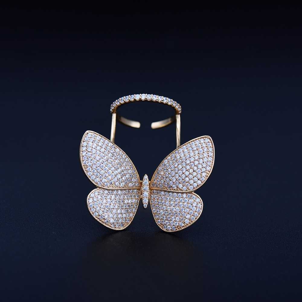LUOTEEMI High Quality Fashionable Unique Adjustable Ring Micro Paved Shining CZ Movable Butterfly Shape Jewelry for Party Gift 210701
