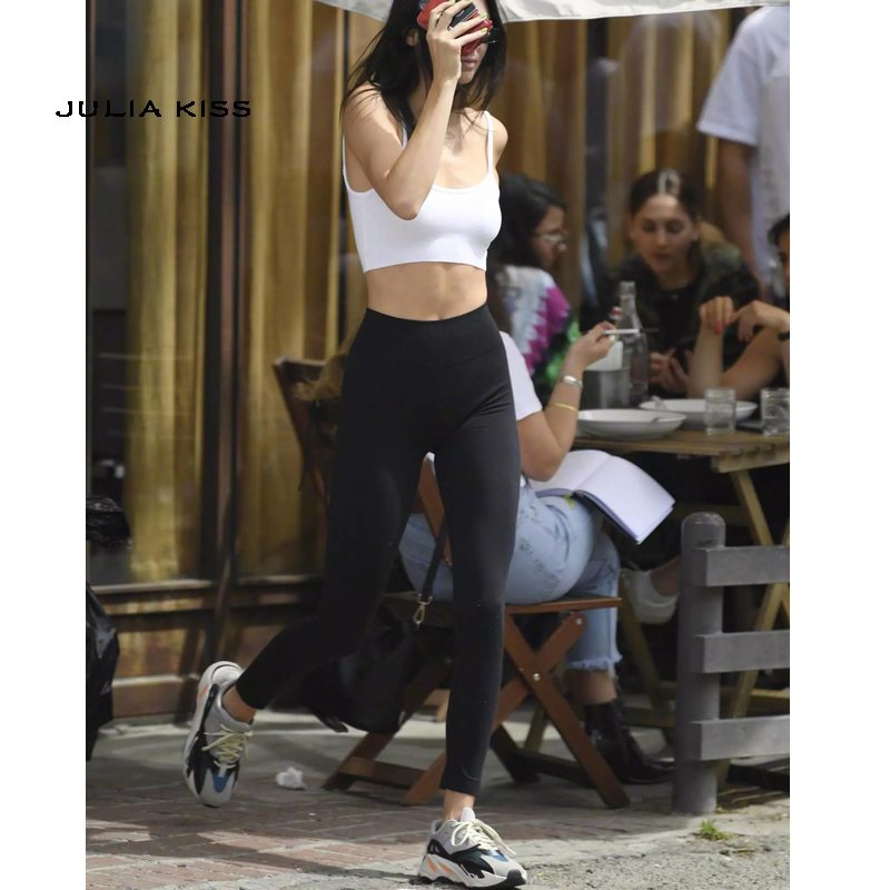 Women Skinny Strap Crop Top Rib Cami top with Spoon Back 210308