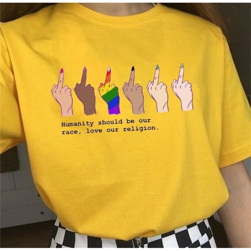 VIP HJN Humanity Should Be Our Race Love Our Religion Against Racial Discrimination Style LGBT Middle Finger Printed T Shirt 210306