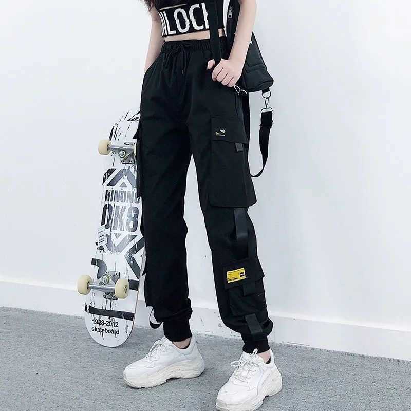 YBYR Women's High Waist Cargo Pants 2021 Fashion Sports Loose Pants Harajuku Patchwork BF Pants Elastics Trousers Streetwear Q0801