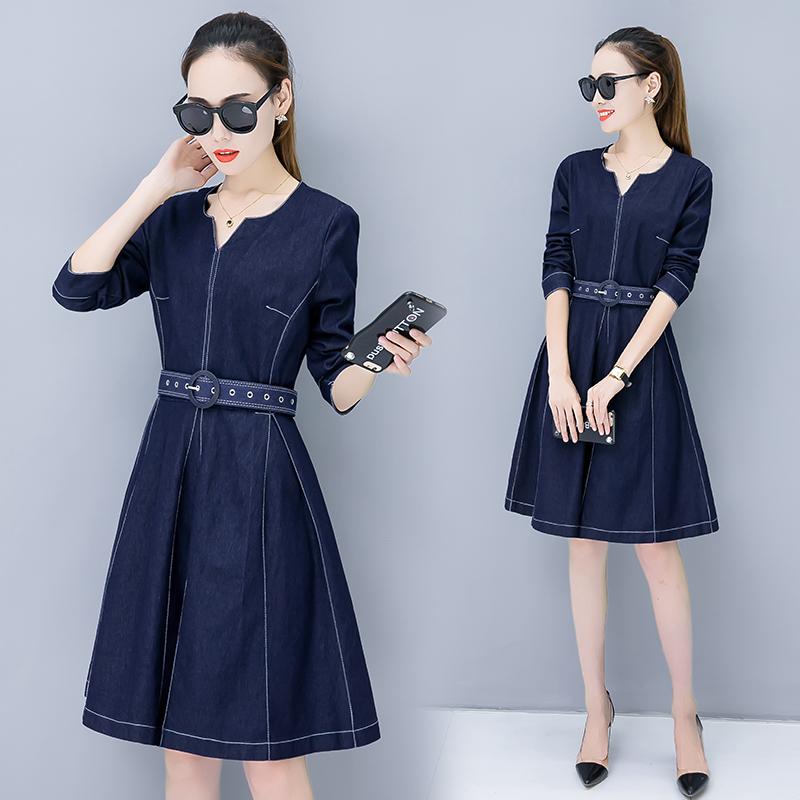 Casual Dresses Fashion Spring And Autumn Waist Denim Dress Women Slim Long-sleeved Round Neck Jeans Female, Navy blue
Casual Dresses Fashion Spring And Autumn Waist Denim Dress Women Slim Long-sleeved Round Neck Jeans Female, Navy blue