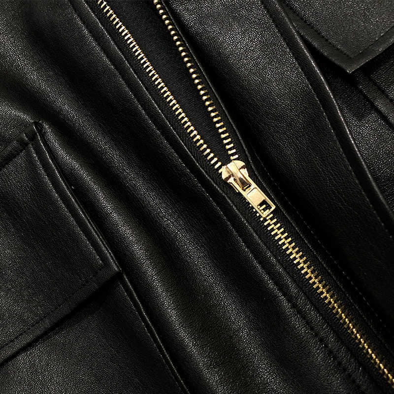 Fitaylor Autumn Women Faux Soft Pu Motorcycle Leather Jacket Casual Loose Black Faux Leather Punk Zipper Overcoat 210908