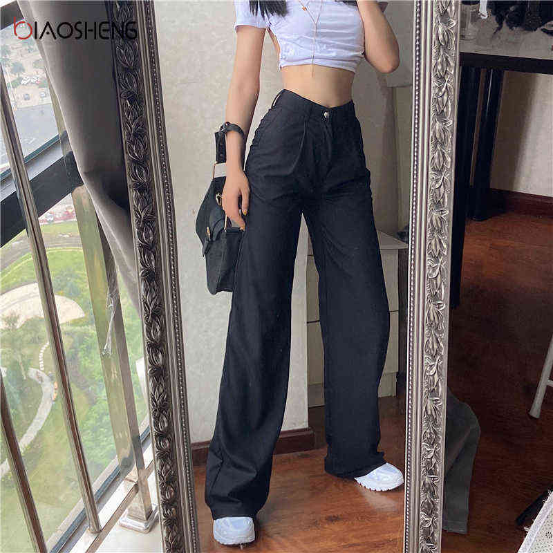 Women's Pants s High Waist Trouser Suits Fashion Loose Flare Wide Leg Full Length Female Casual Straight 211115
