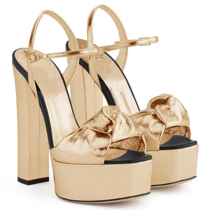 Sandals Original Intention Stylish Women Platform Ankle Strap High Heels Gold Silver Patent Leather Shoes Woman Size 46