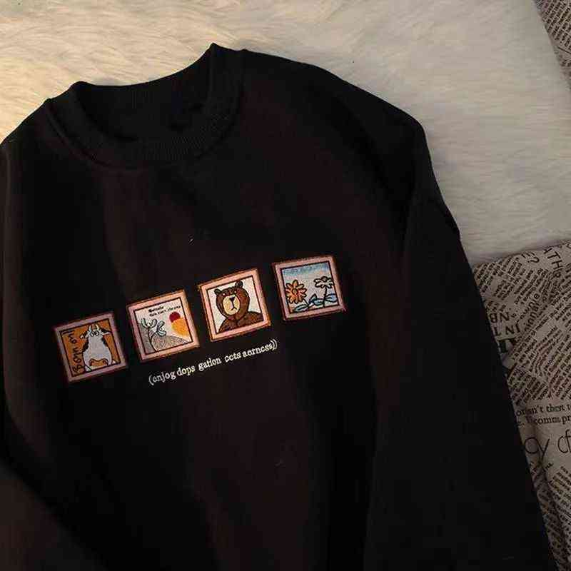 Autumn Woman's Hoodies Oversize Female Loose Bear Cotton Solid Warm Women Sweatshirts Couple Fashion Plus Size 211109