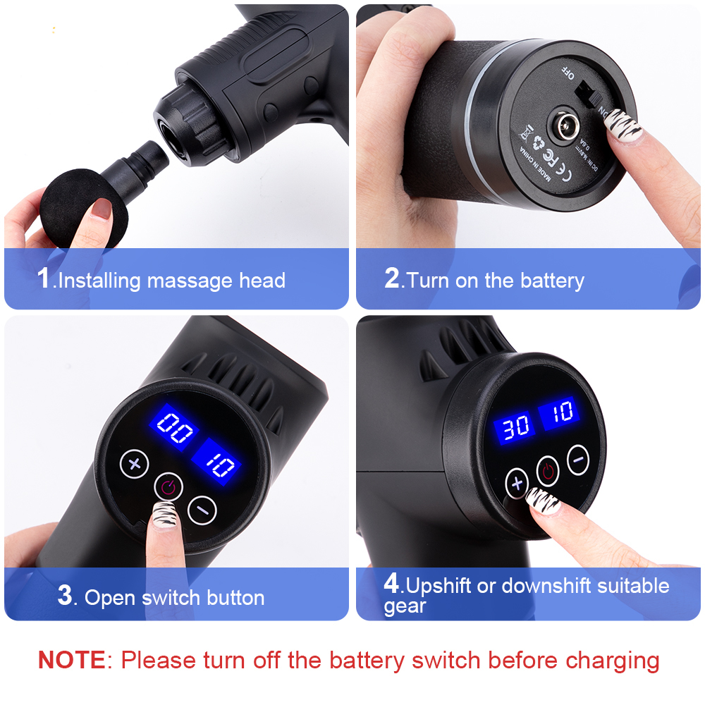 Electric Rlaxyoo Massage Gun S3 30 Gear Fascia Gun Deep Tissue Neck Body Back Muscle Massager Relaxation Pain Relief Exercise 210309