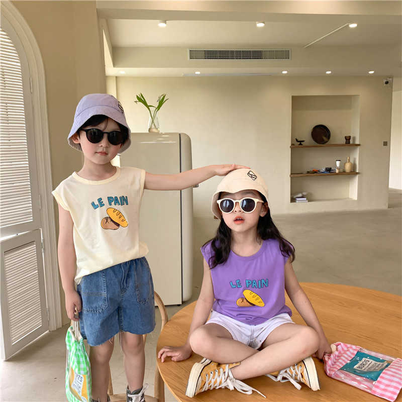 Korean style children cute bread printing sleevess T shirts Boys and girls cotton loose vests 210615, Purple
Korean style children cute bread printing sleevess T shirts Boys and girls cotton loose vests 210615, Purple