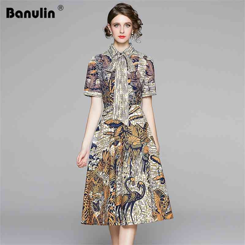Banulin summer dresses for women bow tie collar short sleeve vintage print midi runway dress robe ete femme vestidos mujer 210603, The picture color
Banulin summer dresses for women bow tie collar short sleeve vintage print midi runway dress robe ete femme vestidos mujer 210603, The picture color
