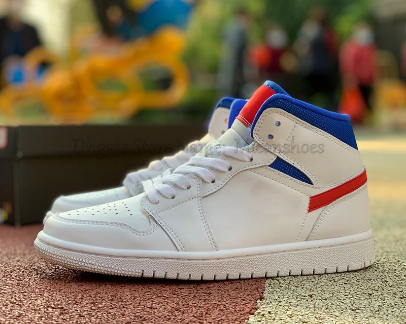 1s Mid Jumpman 1 Basketball Shoes White Blue Red WMNS Men Women Sail University Fearless Trainers Outdoor Leisure Sports Designer Sneakers, White;red
1s Mid Jumpman 1 Basketball Shoes White Blue Red WMNS Men Women Sail University Fearless Trainers Outdoor Leisure Sports Designer Sneakers, White;red