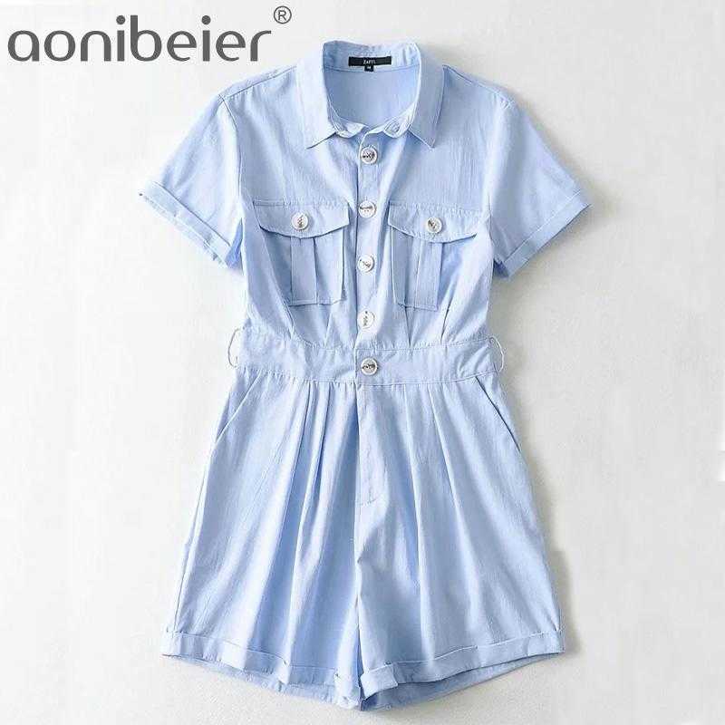 Women Rompers Summer Short Sleeve Straight Jumpsuits Button-Up Pockets Female Casual High Waist Playsuits Folds Detail 210604, Sky blue
Women Rompers Summer Short Sleeve Straight Jumpsuits Button-Up Pockets Female Casual High Waist Playsuits Folds Detail 210604, Sky blue