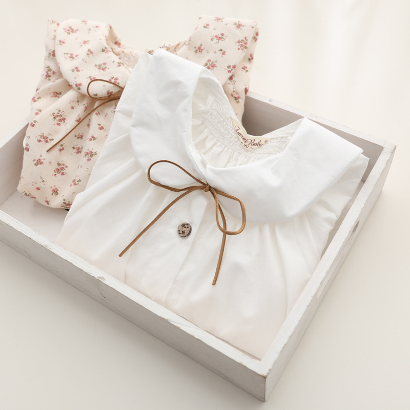 Autumn Spring Girls Long Sleeve White Cotton Blouses Cute Turn-down Collar Shirt Tops School Shirts Kids Girl Cloth 2-7T 210306