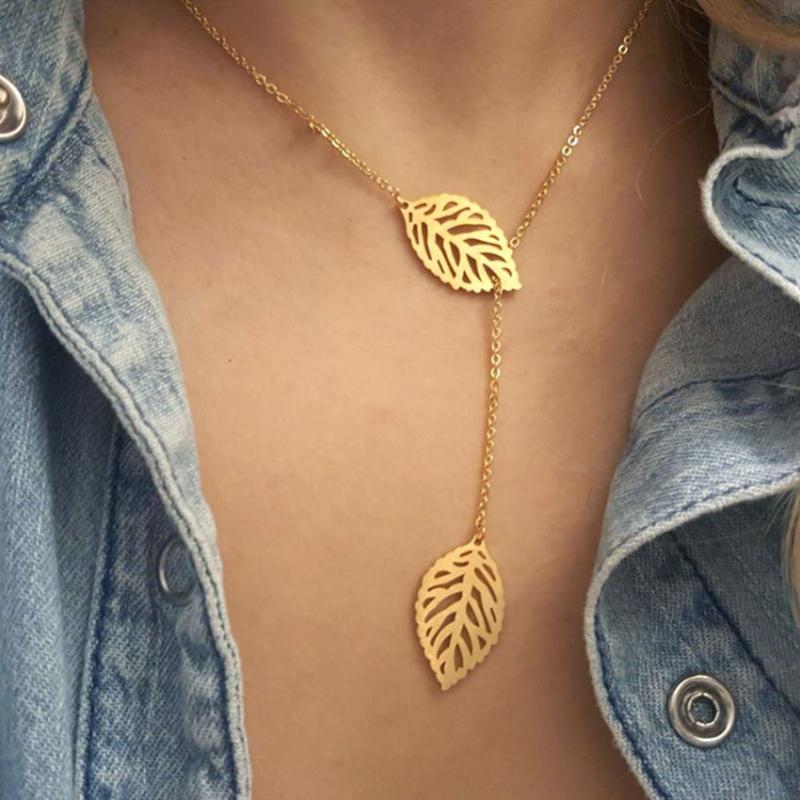 Pendant Necklaces Bff Gift Gold Color Double Leaf Necklace Women Elegant Jewelry Stainless Steel Clavicle Chain Plant Collares Largos 2021
Pendant Necklaces Bff Gift Gold Color Double Leaf Necklace Women Elegant Jewelry Stainless Steel Clavicle Chain Plant Collares Largos 2021