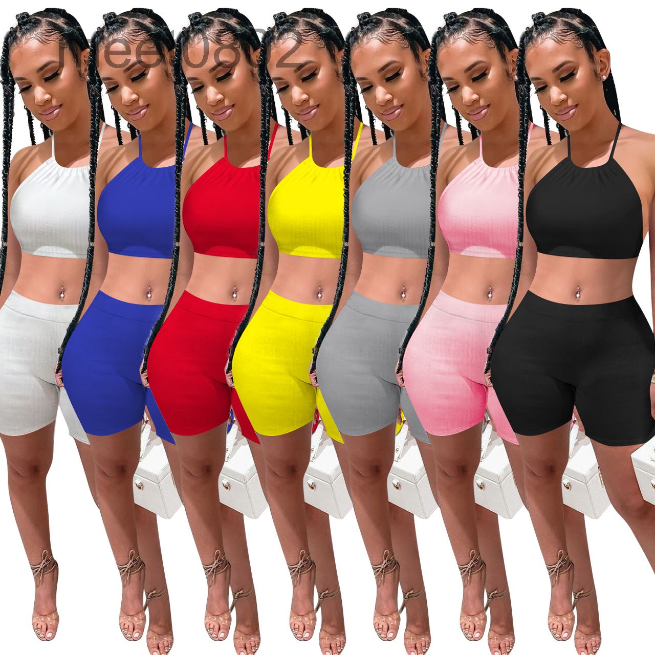 2021 New women sports suit Designer u-neck Summer style hanging neck Two-piece sets shorts Fashion bandage rib open back sexy Slim Clothing, Yellow
2021 New women sports suit Designer u-neck Summer style hanging neck Two-piece sets shorts Fashion bandage rib open back sexy Slim Clothing, Yellow