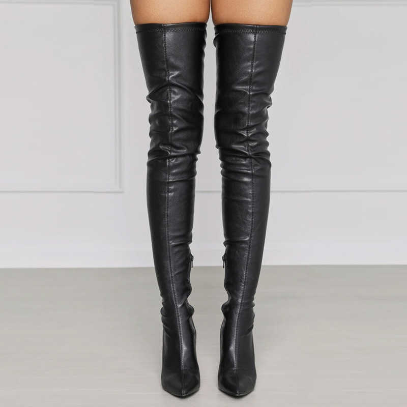 Thigh High Boots For Girls Sexy Women's Over-the-knee Pointed Toe Knee Heels Side Zip Long Female 211021