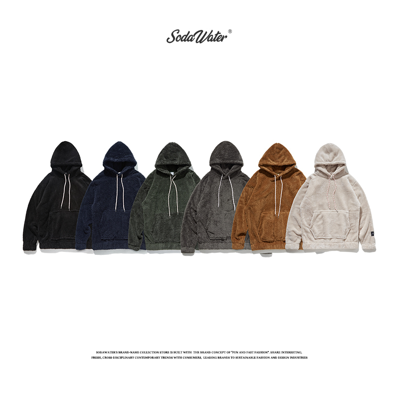 SODAWATER Men Wool Hoodies Streetwear Solid Color Thick Fleece Hooded Sweatshirts Autumn Winter Pullover Oversize Men Tops 8778W 201020