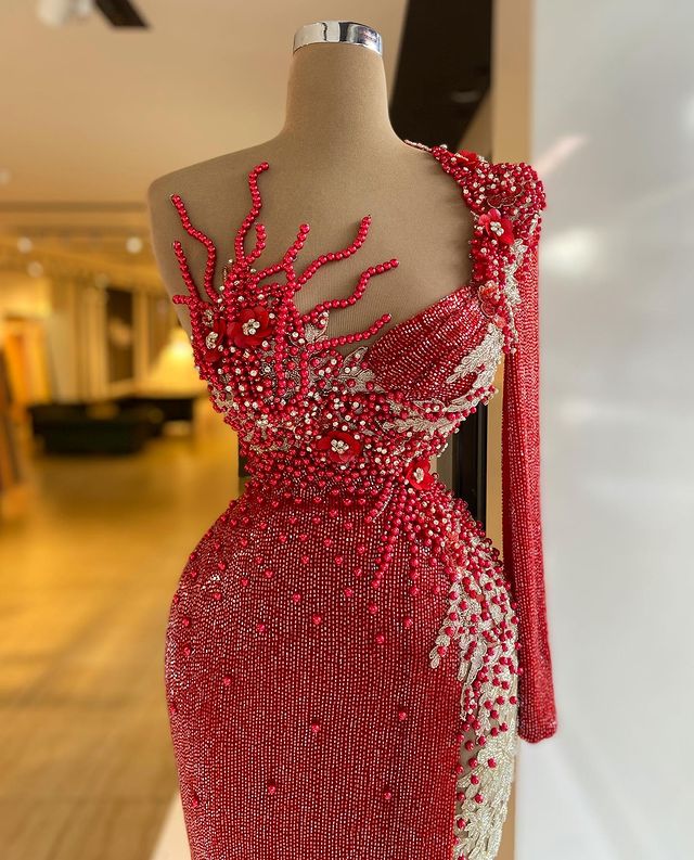Aso Ebi 2021 Arabic Red Luxurious Stylish Evening Dresses Beaded Crystals Prom Dresses Sequined Formal Party Second Reception Gowns ZJ377