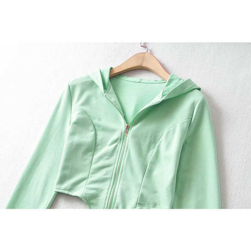 Sweatshirt Women Spring Hooded Solid Color Long Sleeve Irregular Personality Zip-up Women's 210628