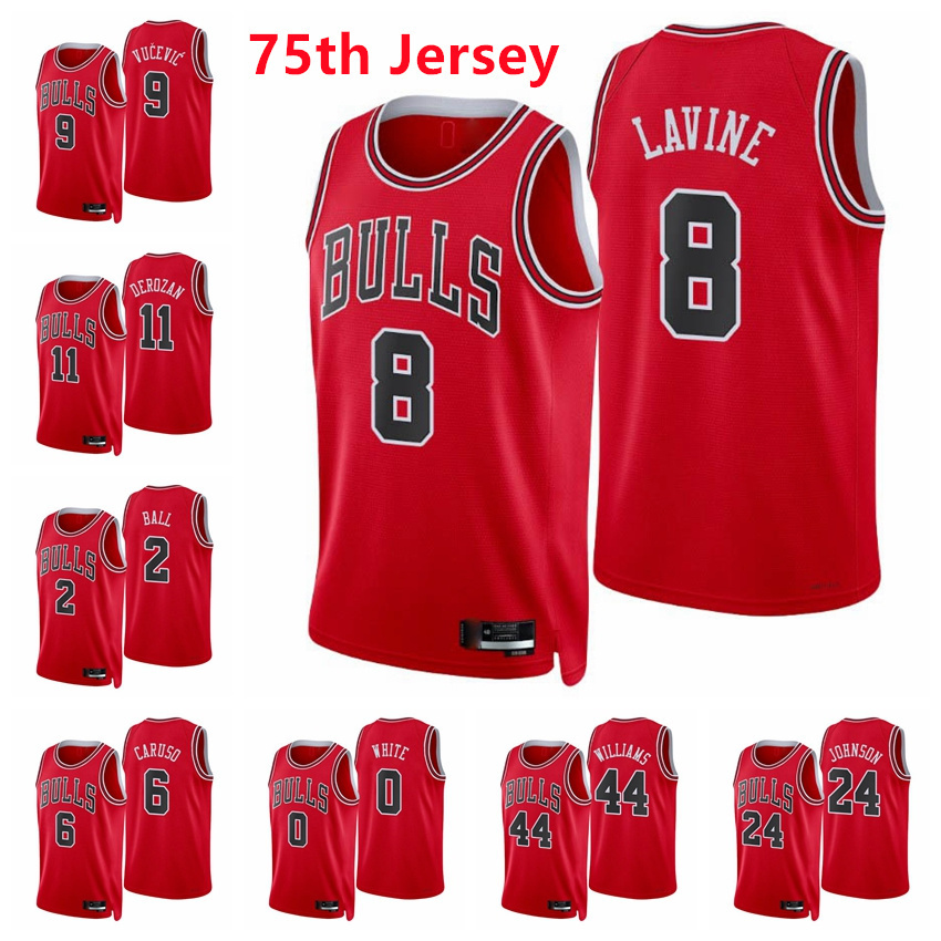Chicago's Bulls's Men Zach LaVine 8 DeMar DeRozan 11 Lonzo Ball 2 Alex Caruso 6 Nikola Vucevic White Williams 2021/22 75th NBA's, Black;red
Chicago's Bulls's Men Zach LaVine 8 DeMar DeRozan 11 Lonzo Ball 2 Alex Caruso 6 Nikola Vucevic White Williams 2021/22 75th NBA's, Black;red