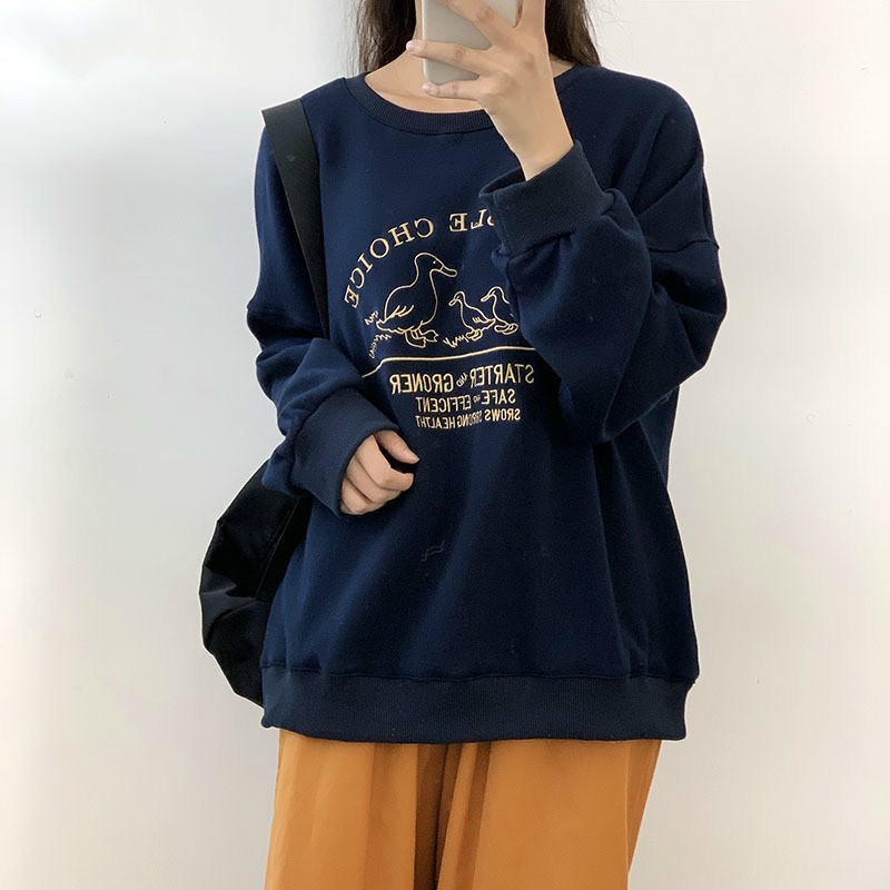 Letter Embroidery Women Sweatshirt Loose Harajuku Oversize Sweatshirt Pullovers Spring Autumn Hoody T200904