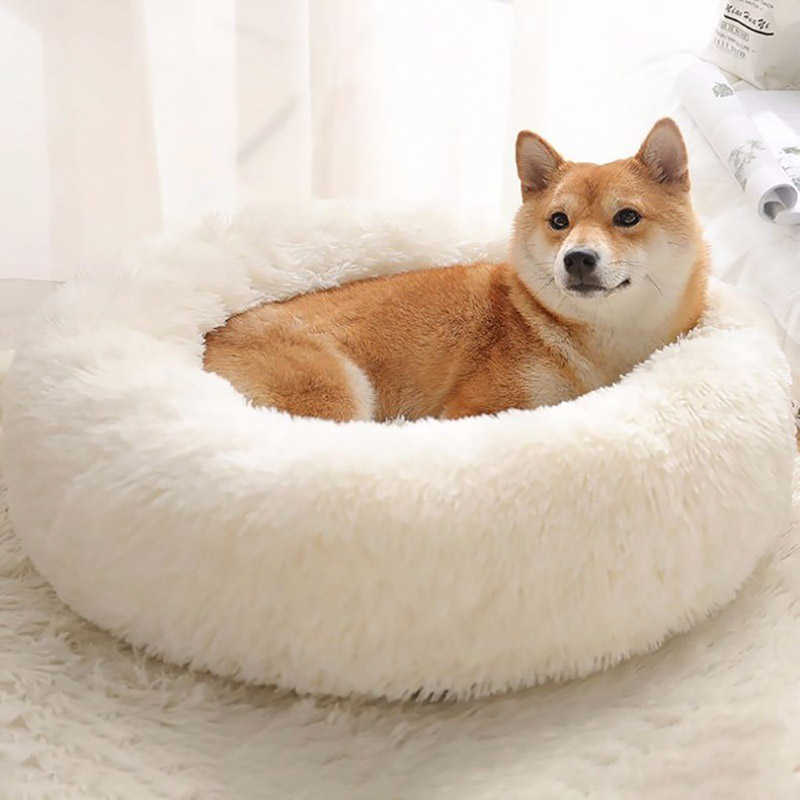 Long Plush Dog Bed Cushion Large Dogs Bed House Pet Round Cushion Bed Pet Kennel Super Soft Fluffy Comfortable for Cat Dog House 211009