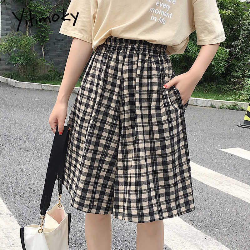 plaid women shorts Elastic Waist Japan Style high waist for harajuku short plus size 5XL Loose 210714
