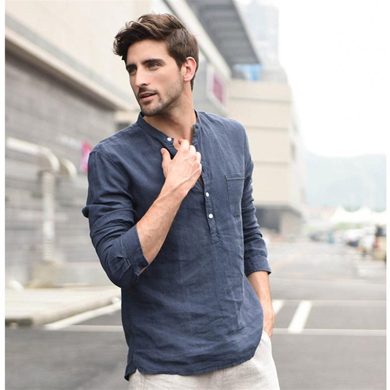 2021 New Autumn Men's Fashion Vintage Solid Color Linen Oversized Long Sleeve Stand Collar Shirts Man Pullover Shirt Camicia Uomo Izz8, Navy blue
2021 New Autumn Men's Fashion Vintage Solid Color Linen Oversized Long Sleeve Stand Collar Shirts Man Pullover Shirt Camicia Uomo Izz8, Navy blue
