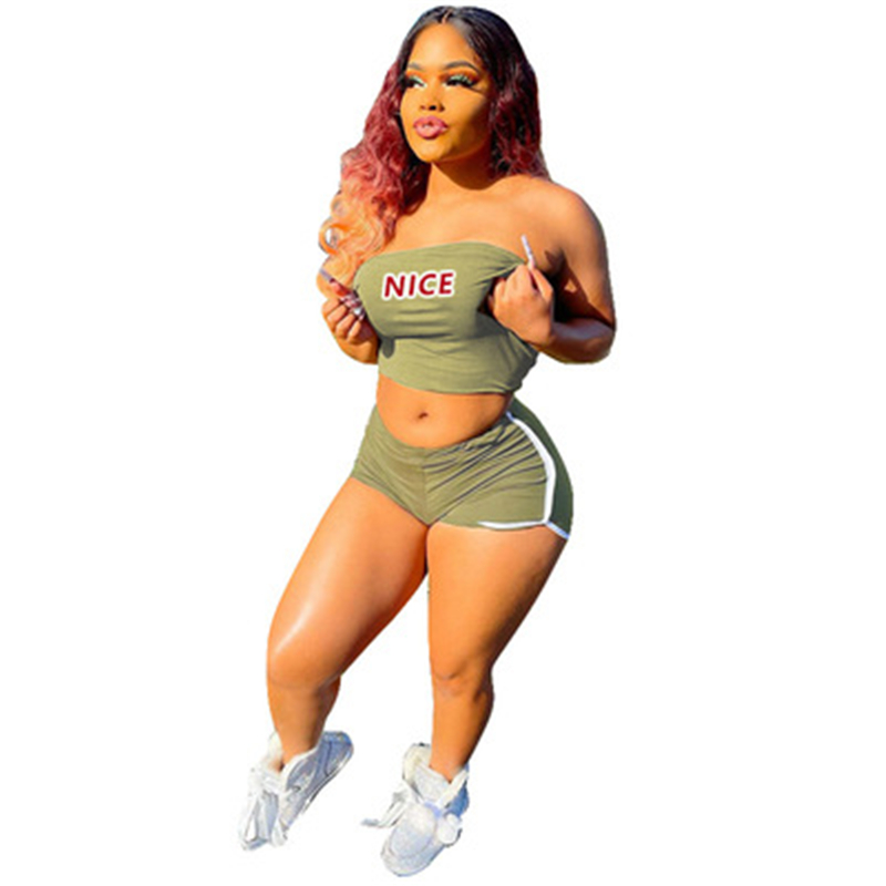 Women Letter Printing Skinny Tracksuits Fashion Trend Breast Wrap Short Tops Shorts Suits Designer Female Summer Slim Casual Sports 2pcs Sets, Army green
Women Letter Printing Skinny Tracksuits Fashion Trend Breast Wrap Short Tops Shorts Suits Designer Female Summer Slim Casual Sports 2pcs Sets, Army green