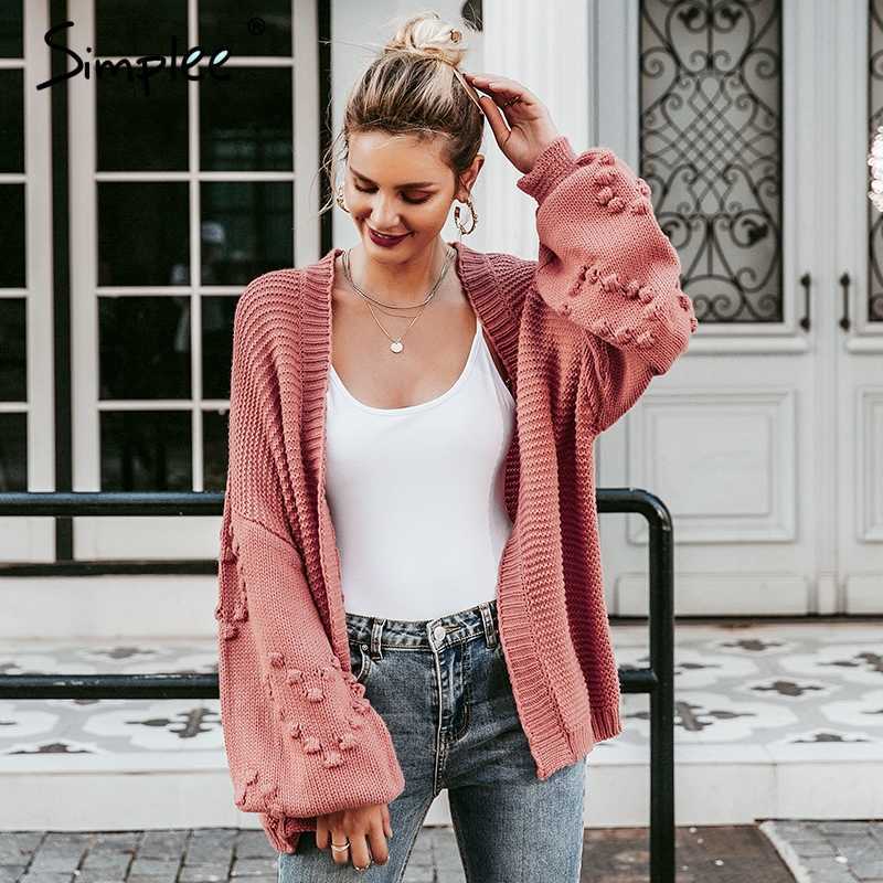 Loose women knitted cardigans Oversized lantern sleeve heart crochet jumper Autumn winter female knitting cardigan coats 210918