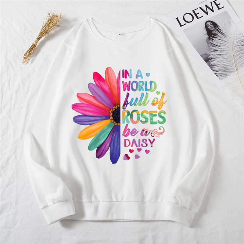 New Daisies Print Sweatshirt Kpop Hoodies Women Pink Tops Pullover O-Neck Sweatshirts Winter Clothes Women Long Sleeve Shirts 201102