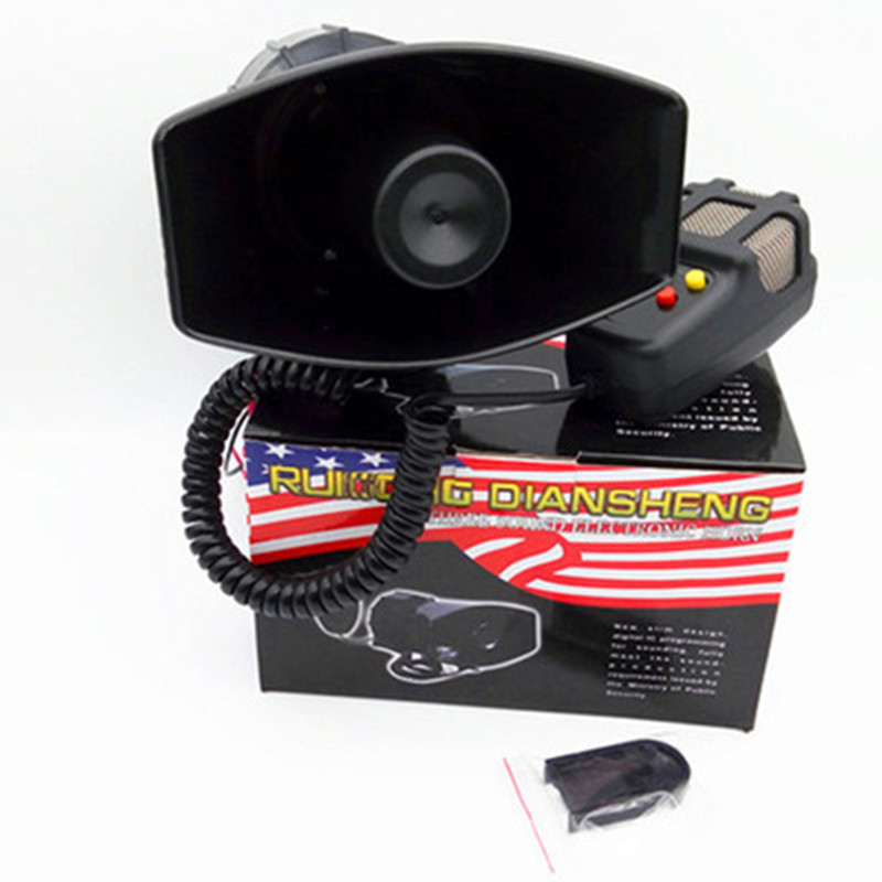 7-Sound Loud Car Warning Alarm Speaker Police Fire Siren Air Horn Bugle PA 12V Sound Signal Megaphone for Truck Van Auto Motorcycle