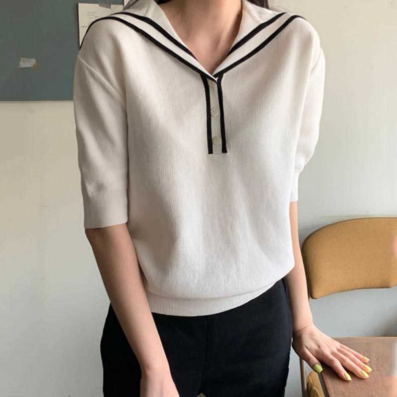 Gagarich Chic Pullovers Woman Korean Summer Ins Fashion Solid Simple Loose Versatile Short Sleeves Female Knitting Top 211015