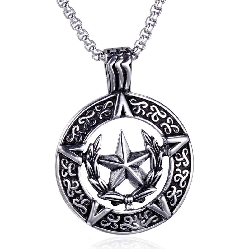 Pendant Necklaces Vintage Pentagram Star Men's Necklace Round Gothic Retro Lucifer Satan 24Inch Chain Male Jewelry
Pendant Necklaces Vintage Pentagram Star Men's Necklace Round Gothic Retro Lucifer Satan 24Inch Chain Male Jewelry