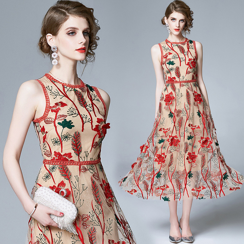 2021 New Vintage Beach Party Women Elegant Sleeveless O-neck Flower Embroidery Mesh Es Female Summer Sexy Tank Long H6SX, As picture
2021 New Vintage Beach Party Women Elegant Sleeveless O-neck Flower Embroidery Mesh Es Female Summer Sexy Tank Long H6SX, As picture