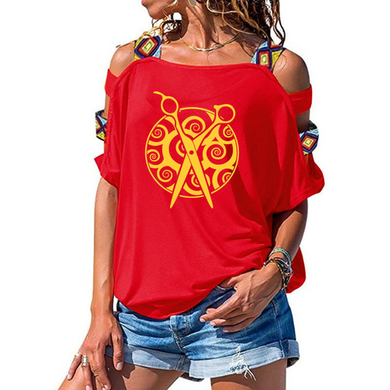 New Hairdressing Beauty Salon funny T-Shirt Women Loose Cotton Short Sleeve Female T-shirts Fashion Hollow Out Shoulder Tees 210306