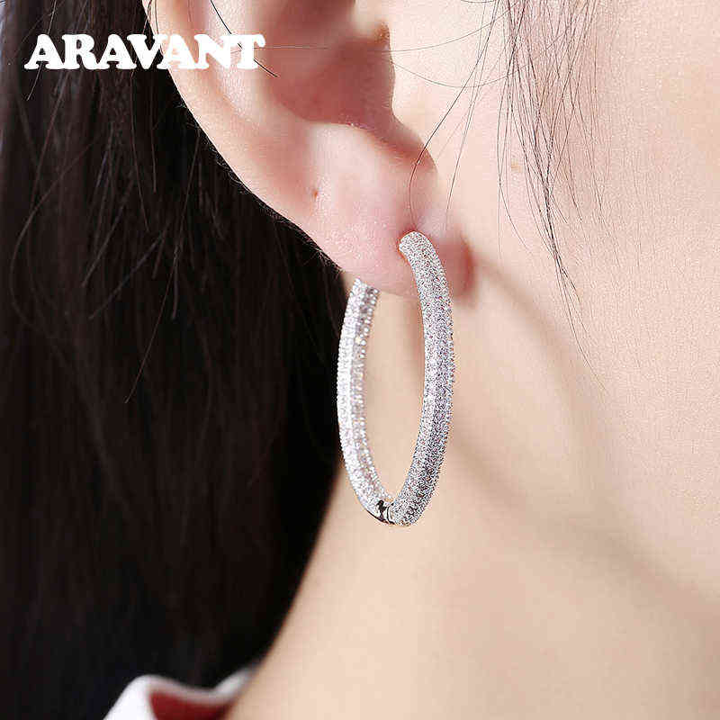 925 Silver 34mm 18K Gold Circle Hoop Earrings For Women Fashion Wedding Jewelry 220119195K