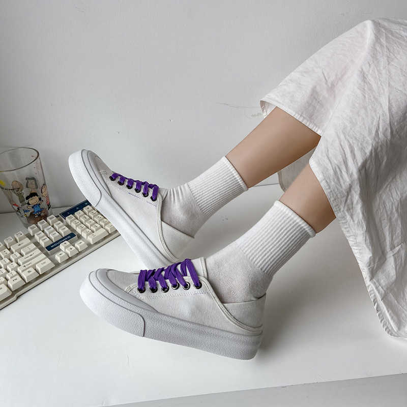 Women's Sneakers Korean Style Comfortable Low-top Round Toe Lace-up Canvas Sneakers Y0907
