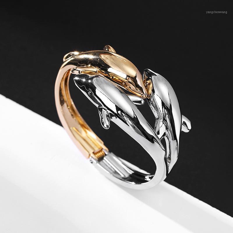Fashion Alloy Three-headed Dolphin Double Color Bangle For Women Open Cuff Spring Bracelet Jewelry Accessory
Fashion Alloy Three-headed Dolphin Double Color Bangle For Women Open Cuff Spring Bracelet Jewelry Accessory