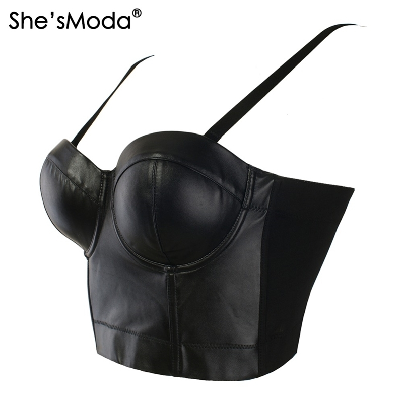 She'sModa PU leather Bralet Women's Bustier Bra Night Club Party Cropped Top Vest Plus Size 201028