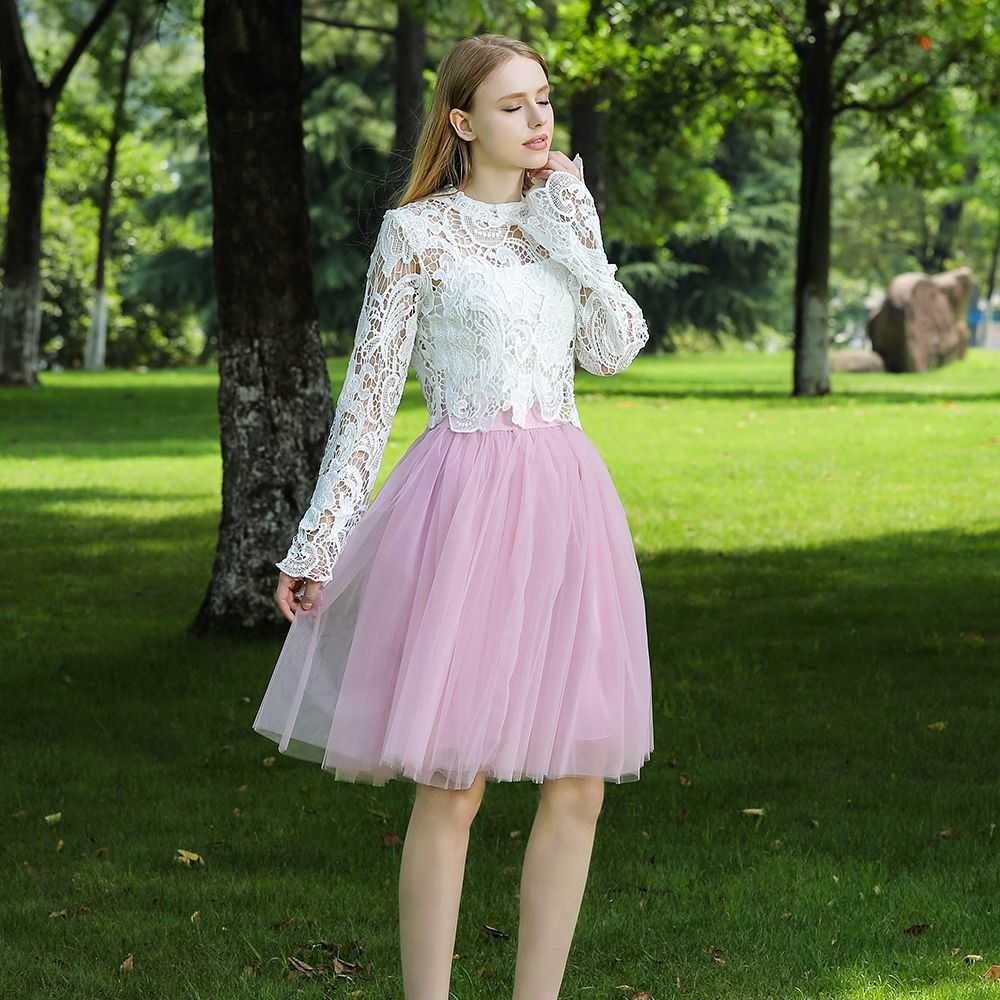 5 Layers 60cm Princess Midi Tulle Skirt Pleated Dance Tutu Skirts Womens Lolita Petticoat Jupe Saia faldas Party Puffy 210619