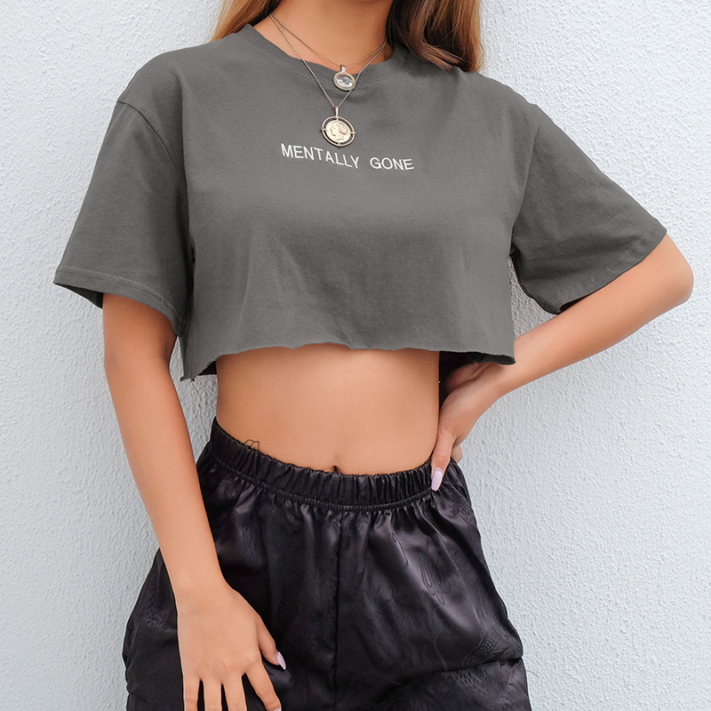Waatfaat Summer Embroidery Letter Basic Crop T Shirt Loose Casual Harajuku Tshirt Women Kawaii Tee Korean Cute T-shirt Clothing T200614