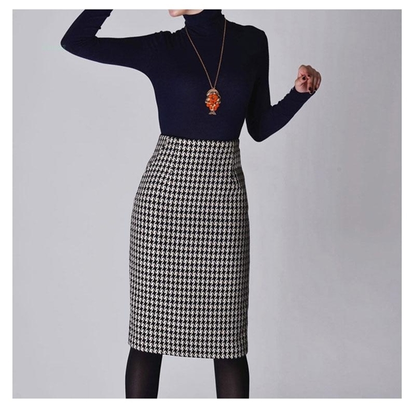 New Spring Autumn Winter Skirts Women High Waist Woolen Skirt Mid Long Houndstooth Skirt Slim Pencil Skirts Female 210311
New Spring Autumn Winter Skirts Women High Waist Woolen Skirt Mid Long Houndstooth Skirt Slim Pencil Skirts Female 210311