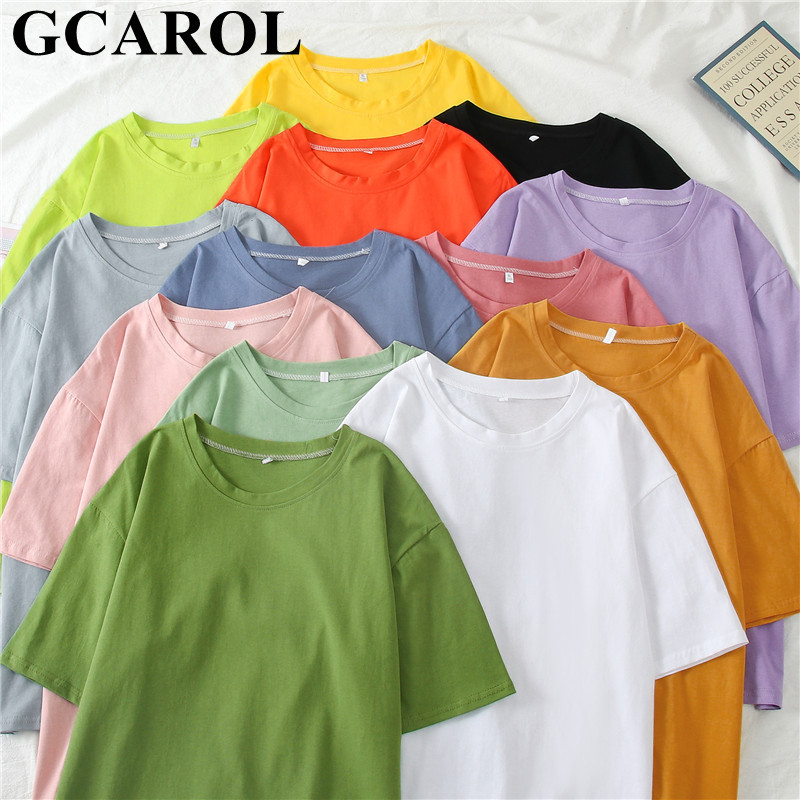 GCAROL Spring Summer Women Candy T-shirt Oversize Boyfriend Style Tops Perfect Basic Tees Render Unlined Upper Garment T200614