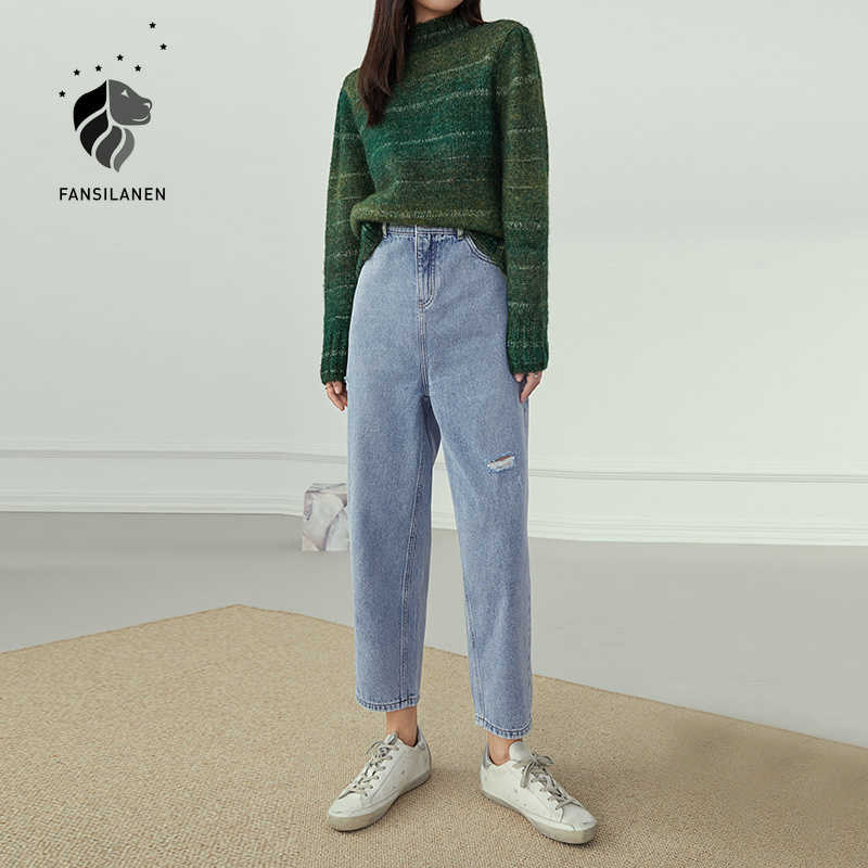 FANSILANEN High waist ripped straight jeans Women denim casual streetwear vintage Autumn winter female oversize blue pants 210607
FANSILANEN High waist ripped straight jeans Women denim casual streetwear vintage Autumn winter female oversize blue pants 210607