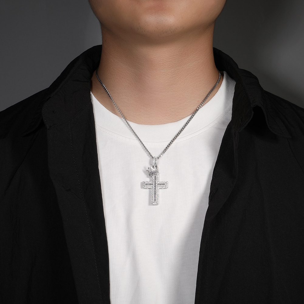 Vintage Crown Cross Necklace Fashion Mens Gold Necklace Hip Hop Iced Out Pendant Necklaces Jewelry