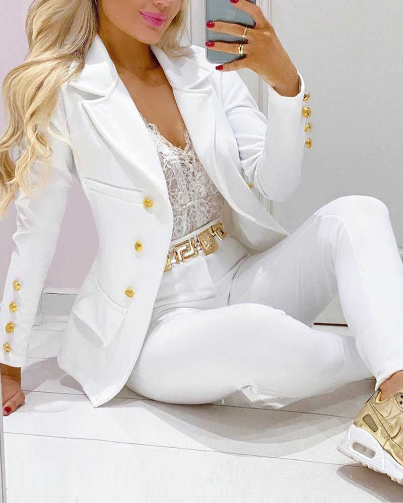 Ninimour Autumn Women 2 Pieces Plain Blazer Coat & Pants Suit Sets Femme Solid Formal Jacket Trousers Office Lady Outfits 210930